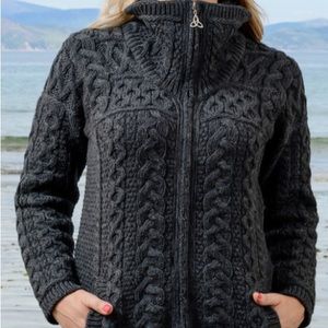 ARAN Merino Wool Zip Up Sweater